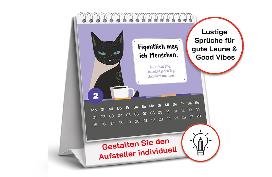 Sprüchekalender 2027 "Good Vibes" in Lila mit personalisiertem Aufsteller